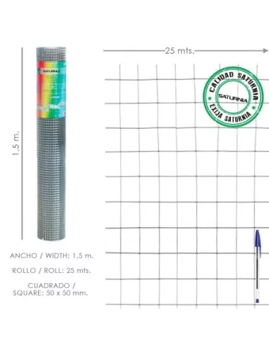 Malla Electrosoldada Galvanizada 50x50 / 2,00 / 150 cm. GA Rollo 25 metros