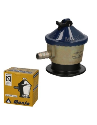 Regulador Gas Butano Monfa (50 Grms./cm2) Alcachofa Gas, Regulador Gas Butano. Presión 50 mbar. Caudal 2,5 Kg/hora