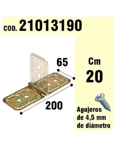 Soporte Para Madera Bisagra Bicromatado 65 x 200 mm.