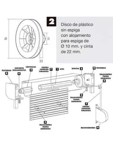 Disco Persiana Plastico Octogonal 160x60 mm. Cinta 22 mm.