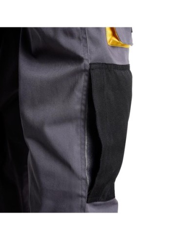 Pantalones Largos DeTrabajo, Multibolsillos, Resistentes, Rodilla Reforzada, Gris/Amarillo Talla 42/44 M (Slim Fit)