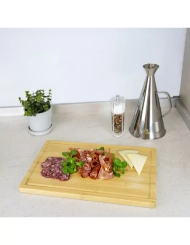 Tabla Cortar Cocina Fabricada En Madera De Bambu 100% Con Ranura 32x25,5 cm.Tabla Cortar,Carne Pescado,Verduras,Frutas,Alimentos