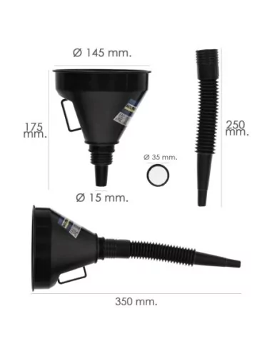 Embudo Boca Ancha Ø 145 mm.Con Prolongador Flexible y Filtro Metalico. Embudo gasoil, embudo gasolina, embudo combustible
