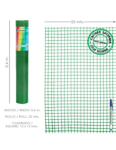 Malla Electrosoldada Plastificada Corral 13x13 / Altura 60 cm. / Rollo 25 metros