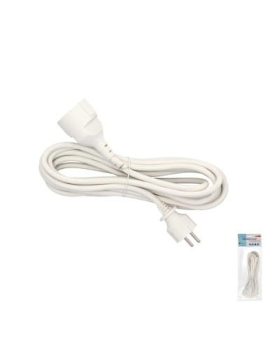 Prolongador Cable Electrico 5 metros. Alargadera 16 A. 3500 W. Conexión Sucko 3 Polos + Tierra. Color Blanco