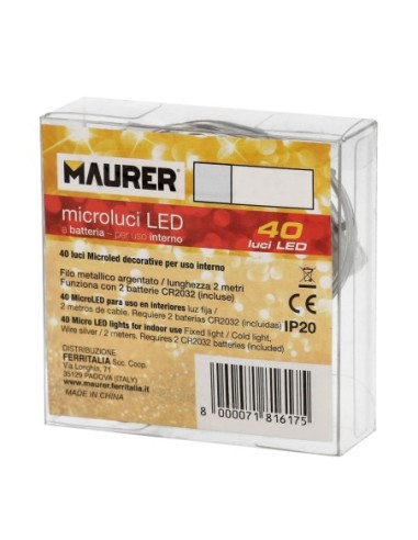 Guirnalda Luces Navidad Microled 40 Leds Color Blanco Frio. Luz navidad interiores IP20 A Pilas (2 CR2032 Incluidas)