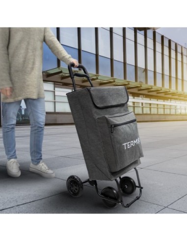 Carro De La Compra 4 Ruedas Jaspeado Gris 45 Litros Carrito De La Compra Poliester Con Bolsa Térmica Refrigeración