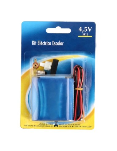 Kit Eléctrico Escolar, Set para el Colegio, Pila Petaca 4.5V, Interruptor 220V, Cable y Bombilla.