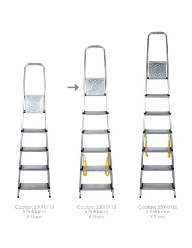 Escalera Doméstica Aluminio Profesional 6 Peldaños 12 cm Grosor.