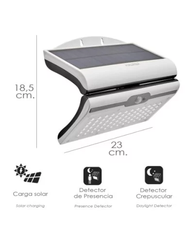 Aplique / Lampara Solar Led Jardin Blanca Con Sensor de Movimiento y Crepuscular. IP44