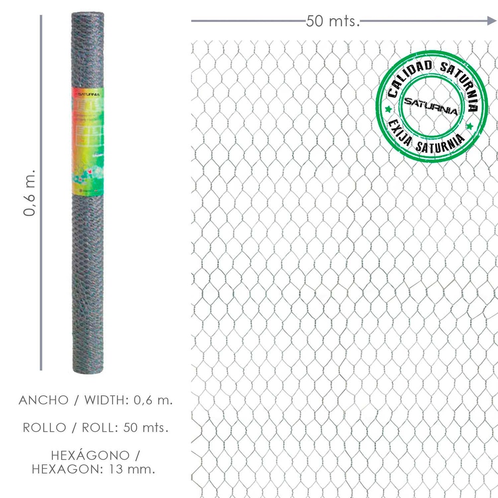 Enrejado Triple Torsion 13/ 60 cm. Rollo 50 Metros Uso Domestico